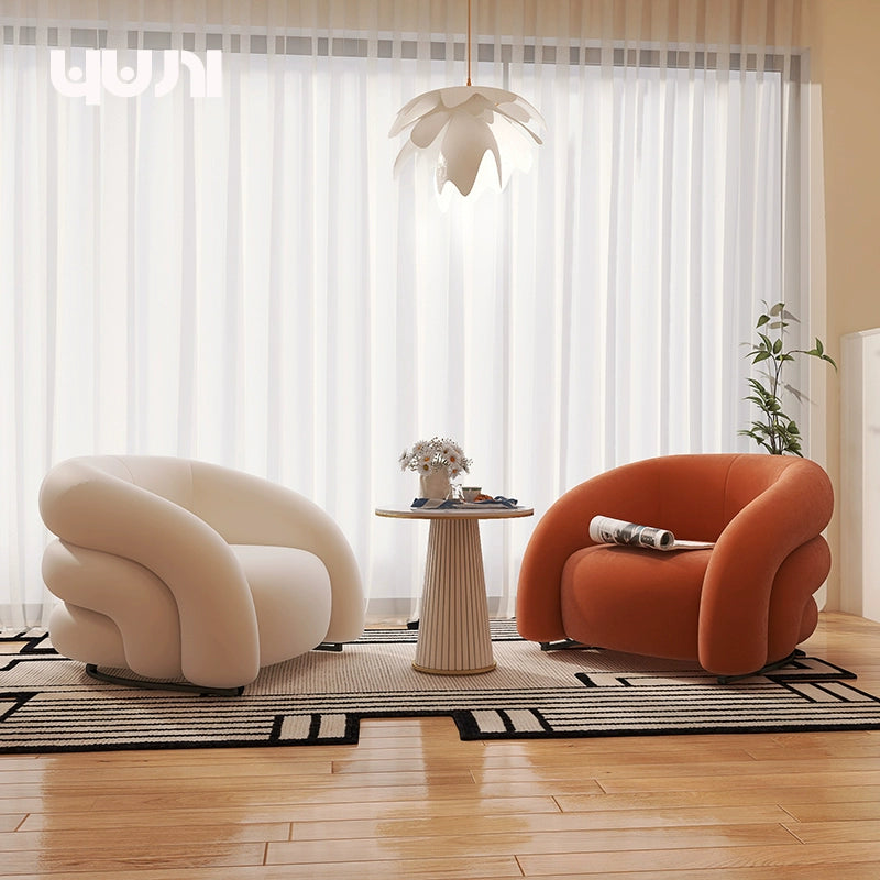 Designer Single Fabric Curved Armchair Lazy Lounge Chair Luxury Premium Compact