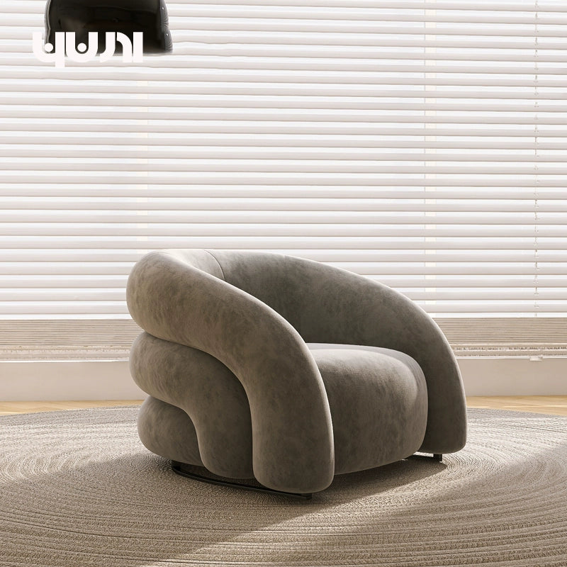 Designer Single Fabric Curved Armchair Lazy Lounge Chair Luxury Premium Compact