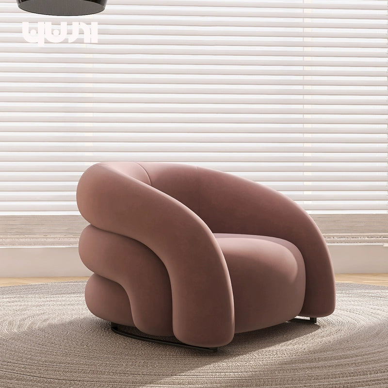 Designer Single Fabric Curved Armchair Lazy Lounge Chair Luxury Premium Compact