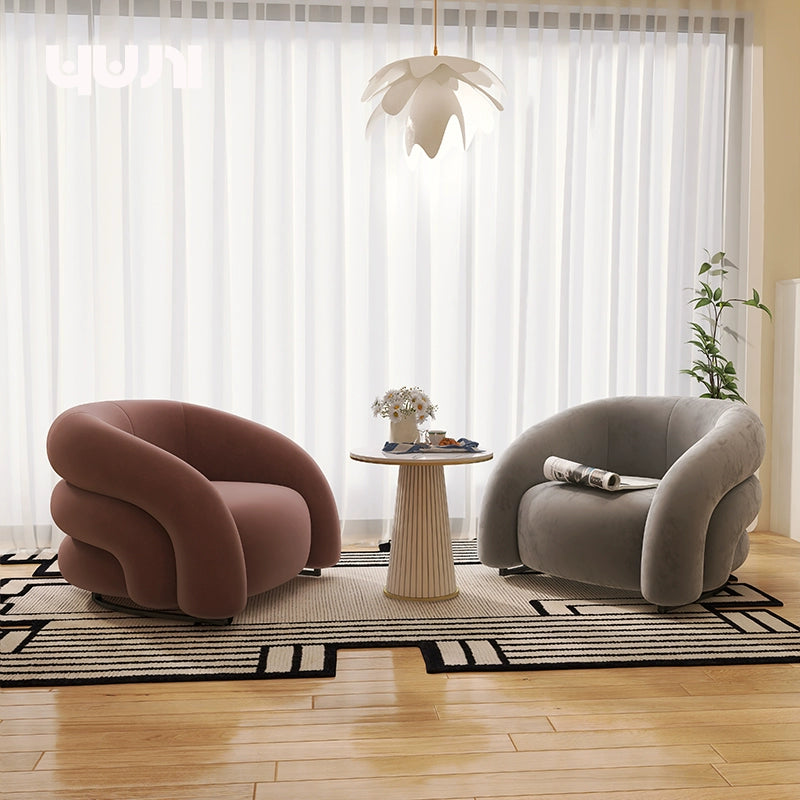 Designer Single Fabric Curved Armchair Lazy Lounge Chair Luxury Premium Compact