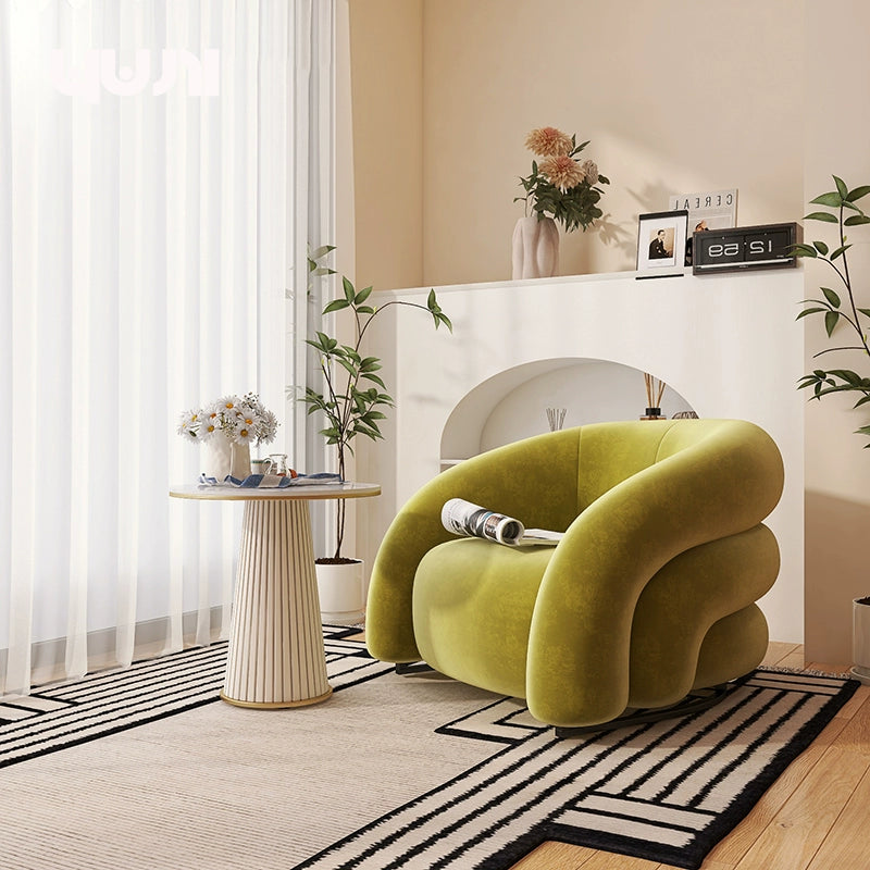 Designer Single Fabric Curved Armchair Lazy Lounge Chair Luxury Premium Compact