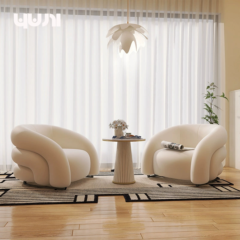 Designer Single Fabric Curved Armchair Lazy Lounge Chair Luxury Premium Compact