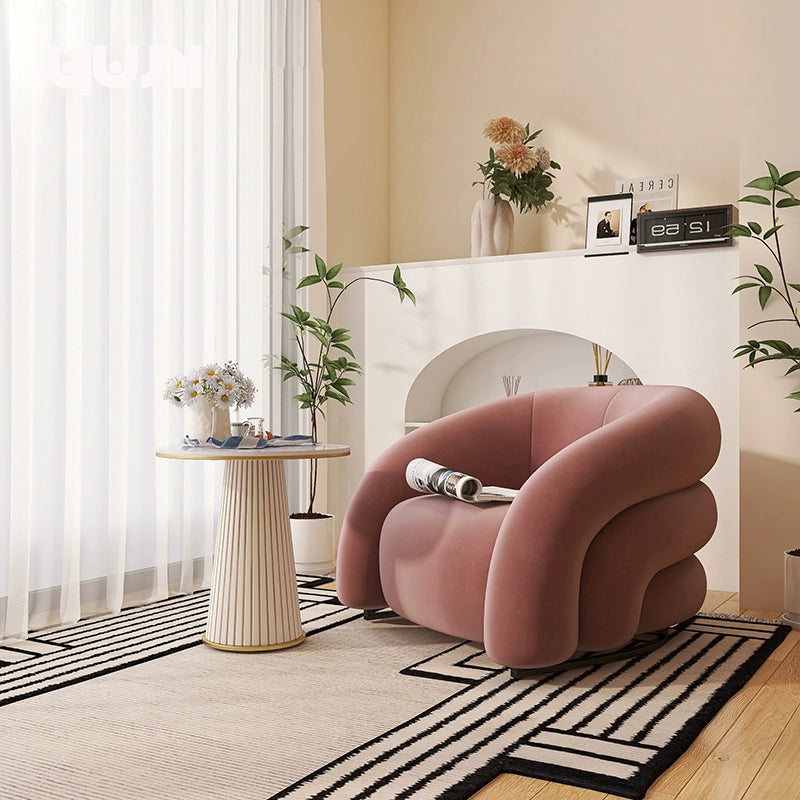 Designer Single Fabric Curved Armchair Lazy Lounge Chair Luxury Premium Compact