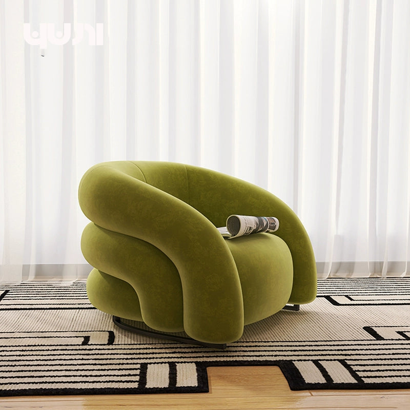 Designer Single Fabric Curved Armchair Lazy Lounge Chair Luxury Premium Compact