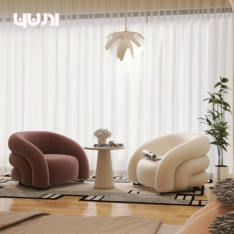 Designer Single Fabric Curved Armchair Lazy Lounge Chair Luxury Premium Compact