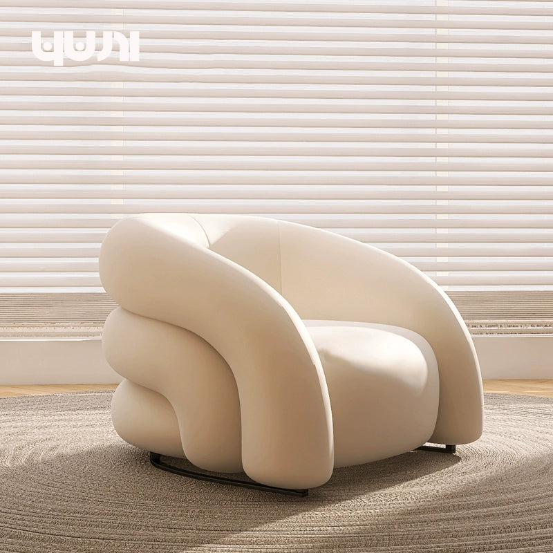 Designer Single Fabric Curved Armchair Lazy Lounge Chair Luxury Premium Compact