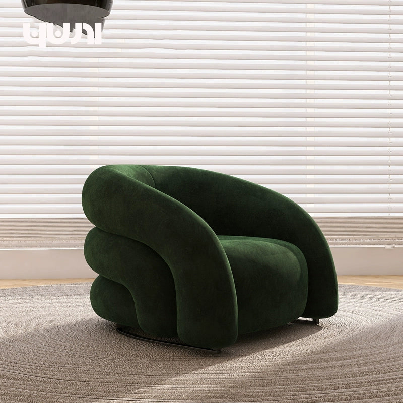 Designer Single Fabric Curved Armchair Lazy Lounge Chair Luxury Premium Compact