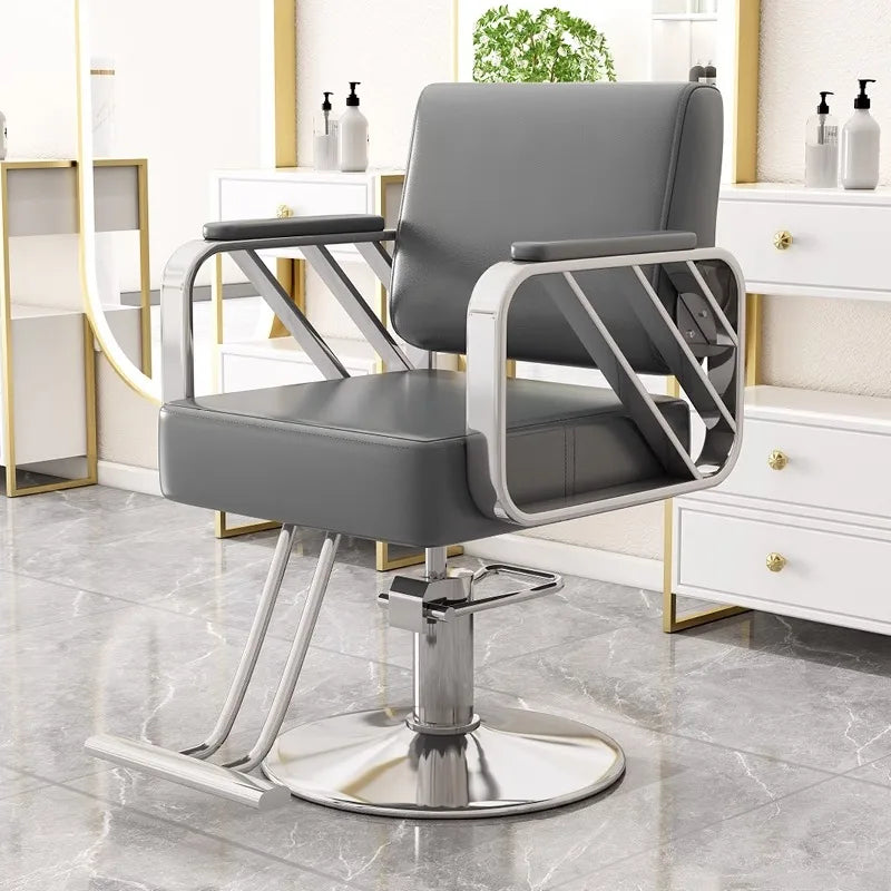 Silla de salón reclinable, taburete de peluquería ajustable, silla de barbero giratoria, asiento de acero inoxidable para corte de pelo, tinte y permanente.
