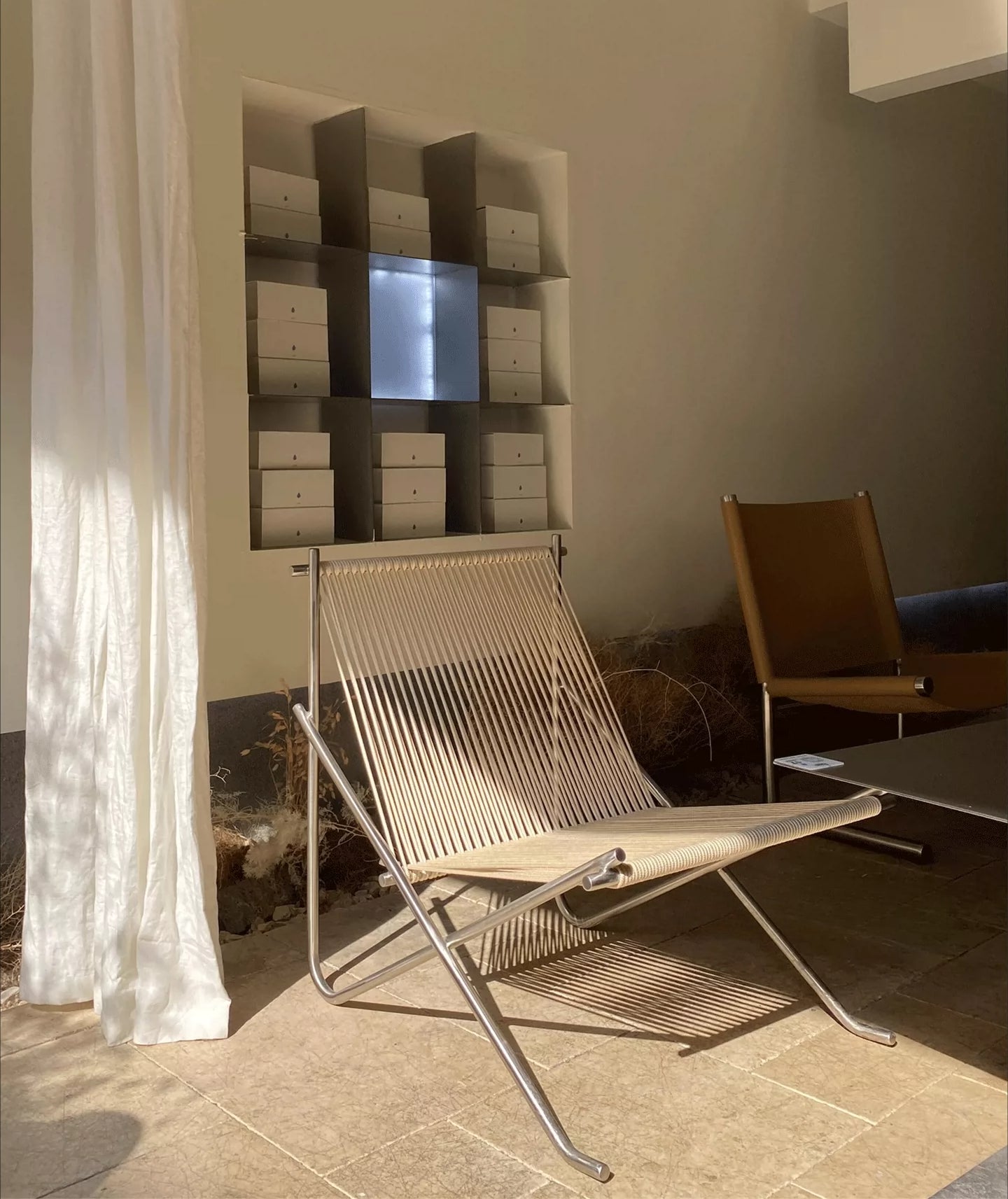 PK4 Lounge Chair Replica – Minimalist Woven Cord & Stainless Steel Design