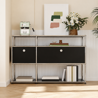 Sideboard im USM-Stil mit Colour-Blocking – Aufbewahrung im Bauhaus-Design