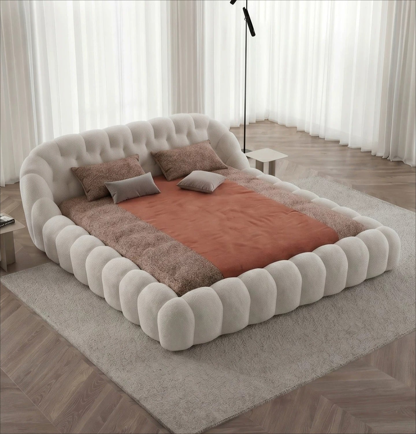 Roche Bobois-Style Football Bed — Premium Teddy Fabric for Wabi-Sabi Master Bedrooms