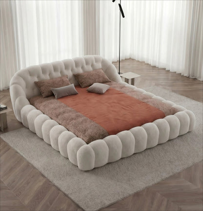 Roche Bobois-Style Football Bed — Premium Teddy Fabric for Wabi-Sabi Master Bedrooms
