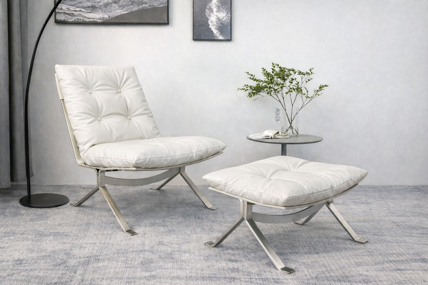 Sillón Omelette, réplica de sillón - Sillón Bauhaus de cuero italiano con respaldo ergonómico de 105° y patas de acero inoxidable