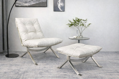 Sillón Omelette, réplica de sillón - Sillón Bauhaus de cuero italiano con respaldo ergonómico de 105° y patas de acero inoxidable