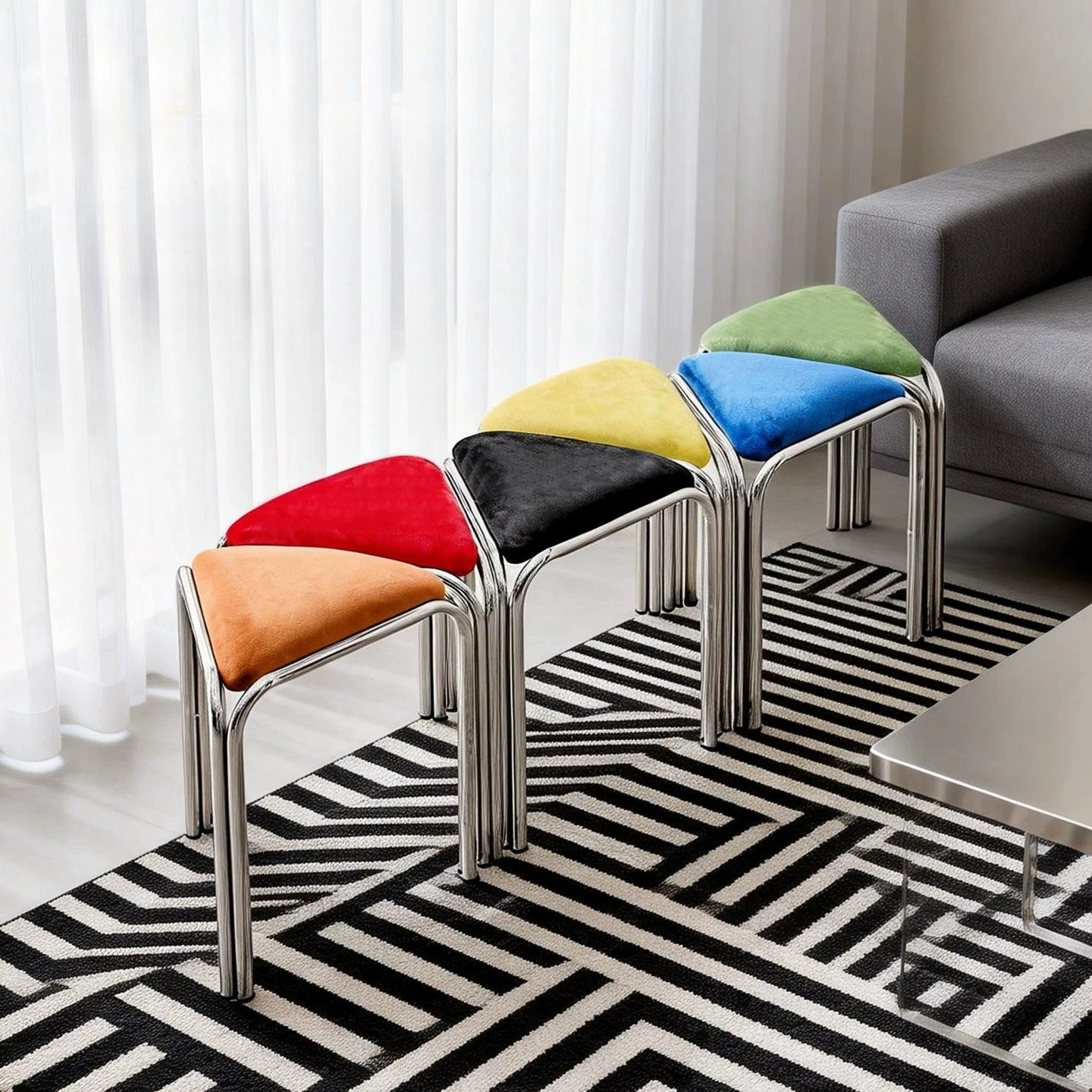 Bauhaus Stainless Steel Triangle Stool — Stackable Mid-Century Modern Design for Dining & Vanity