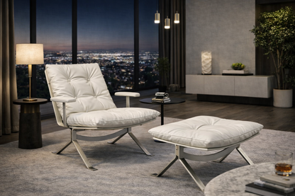 Sillón Omelette, réplica de sillón - Sillón Bauhaus de cuero italiano con respaldo ergonómico de 105° y patas de acero inoxidable