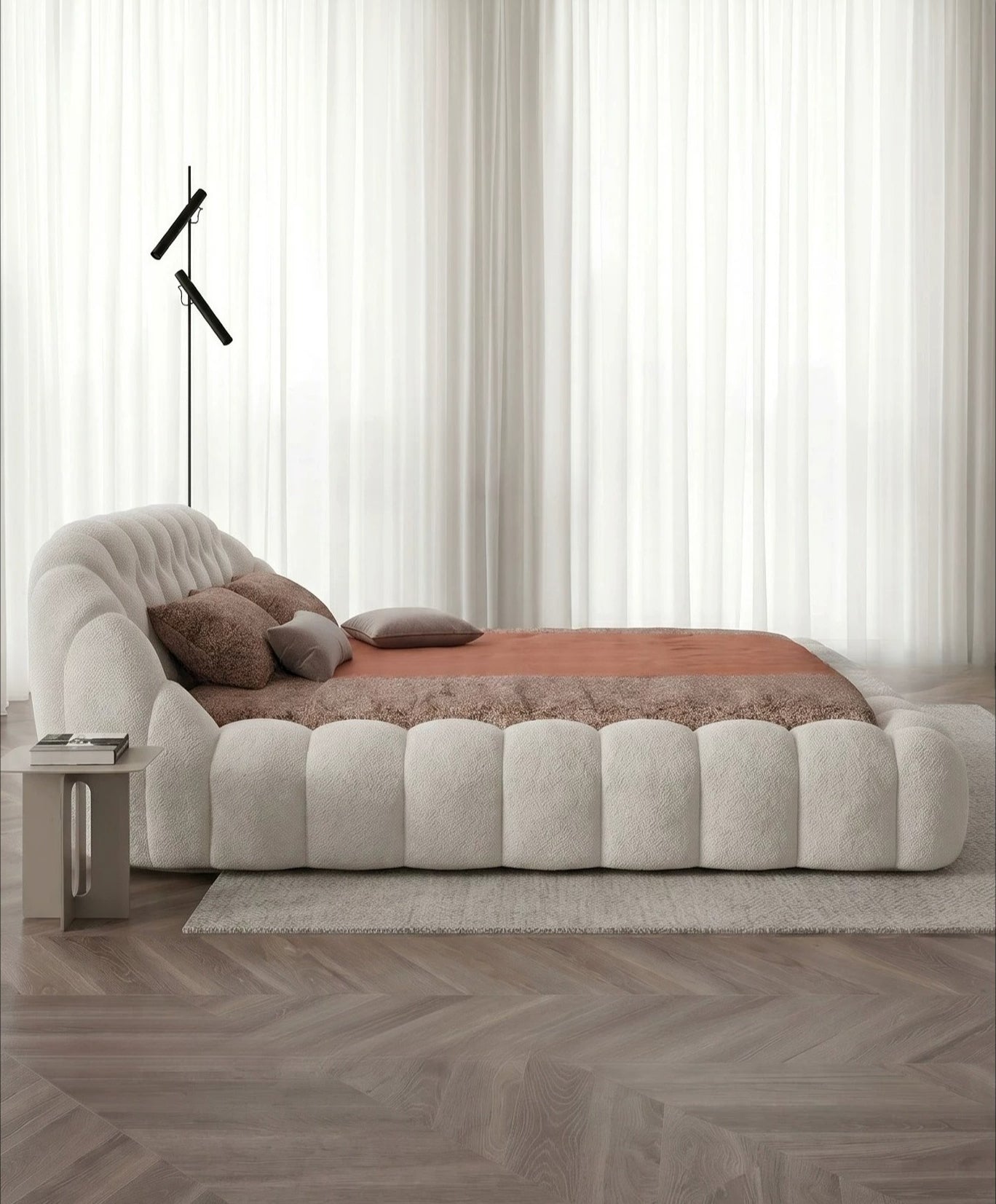 Roche Bobois-Style Football Bed — Premium Teddy Fabric for Wabi-Sabi Master Bedrooms