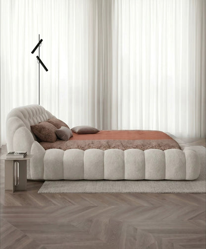 Roche Bobois-Style Football Bed — Premium Teddy Fabric for Wabi-Sabi Master Bedrooms