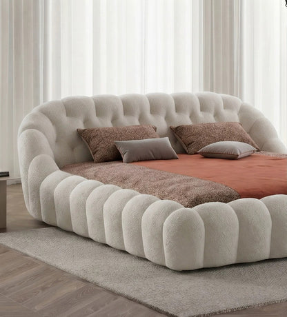 Roche Bobois-Style Football Bed — Premium Teddy Fabric for Wabi-Sabi Master Bedrooms