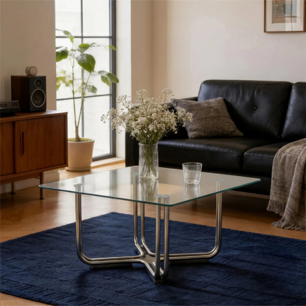 Table basse Glassline – Transparence et acier d'inspiration Bauhaus