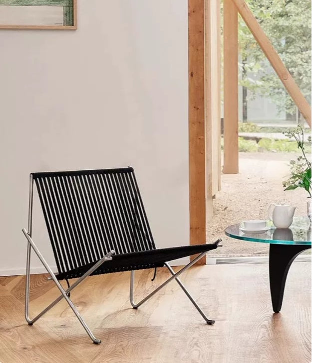 PK4 Lounge Chair Replica – Minimalist Woven Cord & Stainless Steel Design