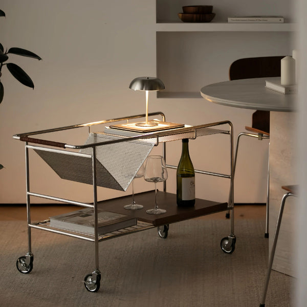 Chariot en acier inoxydable – Table d'appoint mobile nordique moderne en dalle de roche