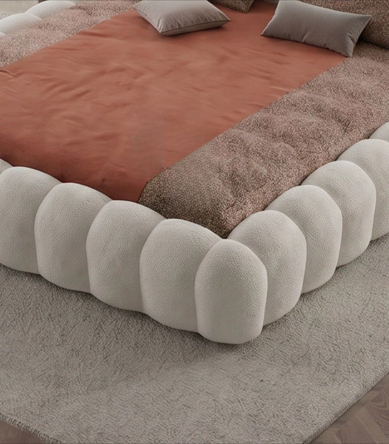 Roche Bobois-Style Football Bed — Premium Teddy Fabric for Wabi-Sabi Master Bedrooms