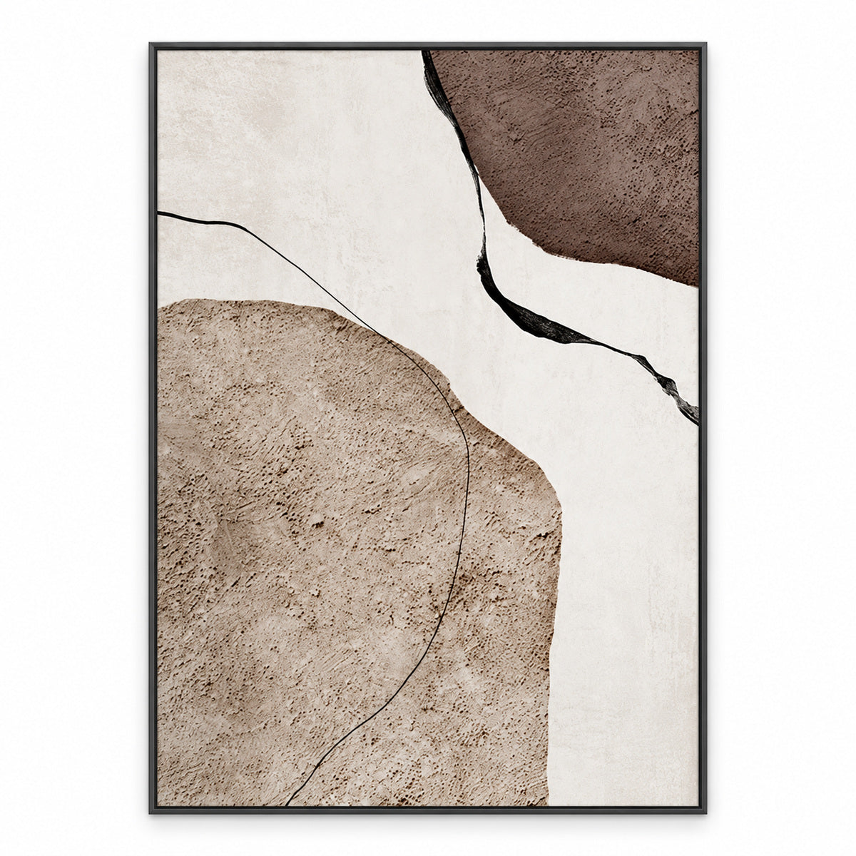 Arte da parete astratta e materica minimalista – Tela neutra con cornice in alluminio