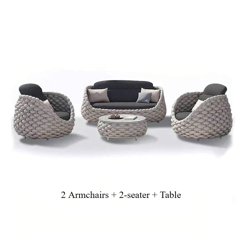 Rattan Sofa-Outdoor Wicker Patio Garden Sectional Furniture Set Loveseat for Balcony Villa