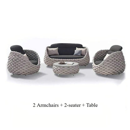 Rattan Sofa-Outdoor Wicker Patio Garden Sectional Furniture Set Loveseat for Balcony Villa