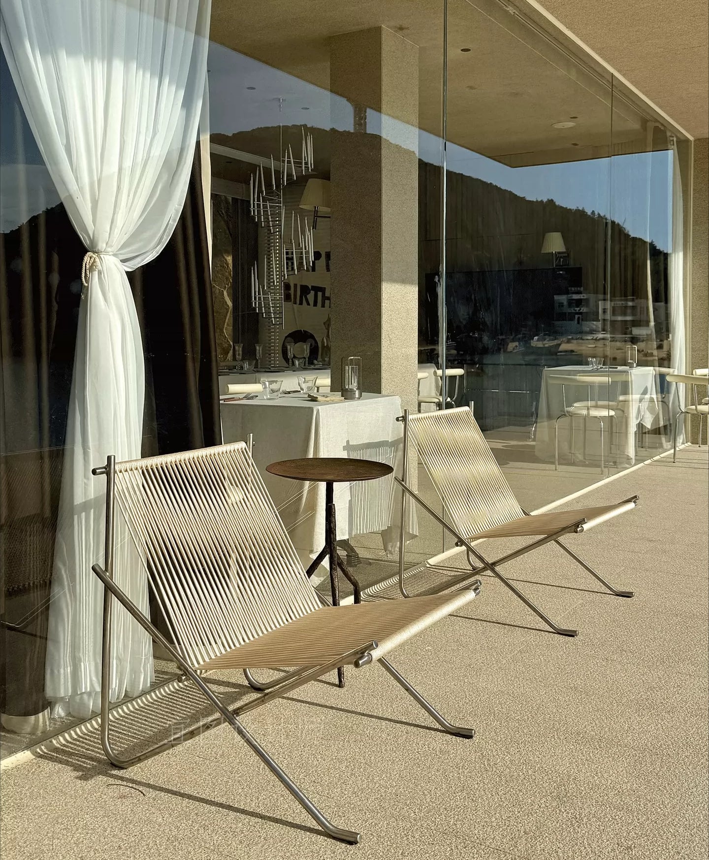 PK4 Lounge Chair Replica – Minimalist Woven Cord & Stainless Steel Design