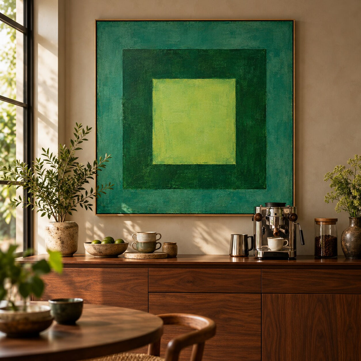 Josef Albers Inspired Bauhaus Geometric Abstract Wall Art - Layered Colour Block Print