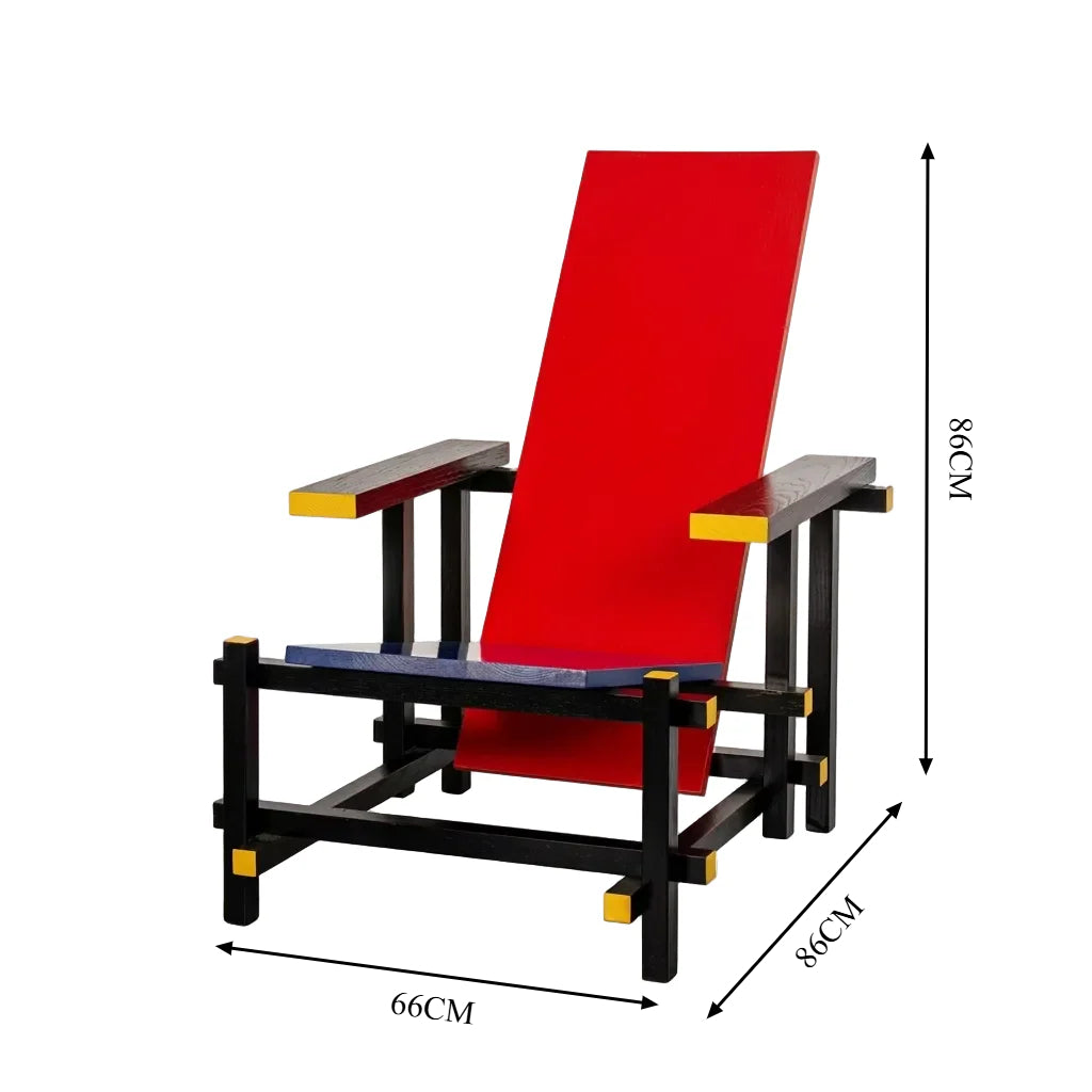Red and Blue Chair & Memphis Chess Side Table – Minimalist Master Design for Artistic Leisure