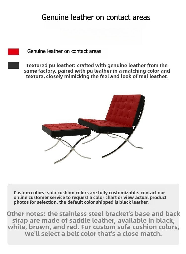 Silla Barcelona atemporal: diseño arquitectónico en cuero italiano y acero inoxidable 