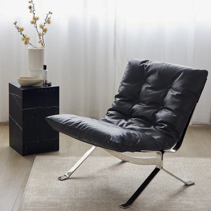 Sillón Omelette, réplica de sillón - Sillón Bauhaus de cuero italiano con respaldo ergonómico de 105° y patas de acero inoxidable