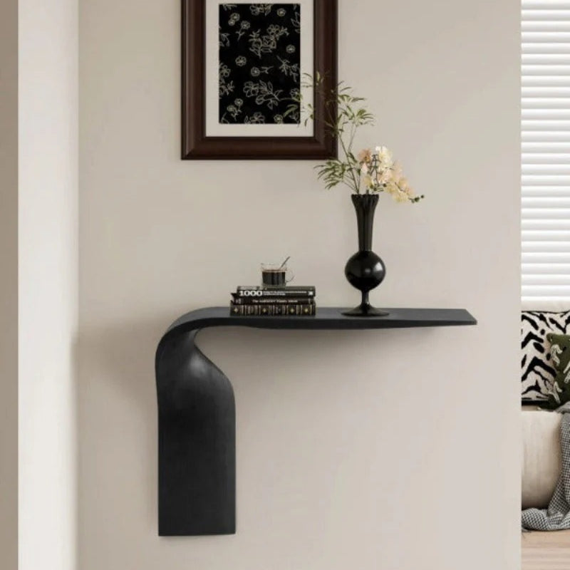 Modern Minimalist Sculptural Console Table - Solid Wood Wall-Mounted Entryway Shelf
