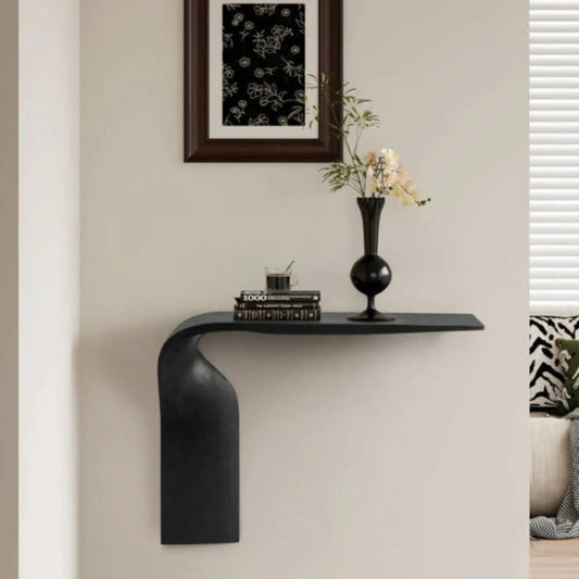 Consola minimalista moderna y escultural: estante de entrada de madera maciza para montar en la pared.