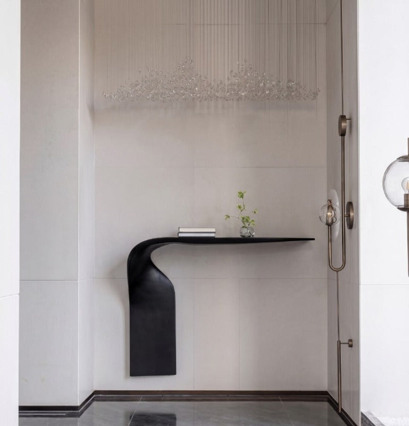 Modern Minimalist Sculptural Console Table - Solid Wood Wall-Mounted Entryway Shelf
