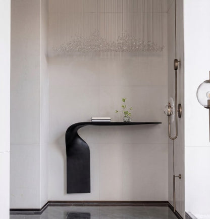 Modern Minimalist Sculptural Console Table - Solid Wood Wall-Mounted Entryway Shelf