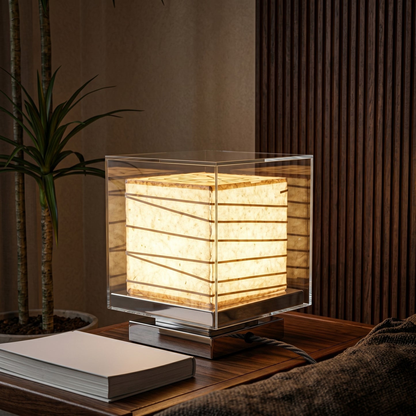 Wabi-Sabi Paper Cube Table Lamp – Handmade Rice Paper Ambient Light