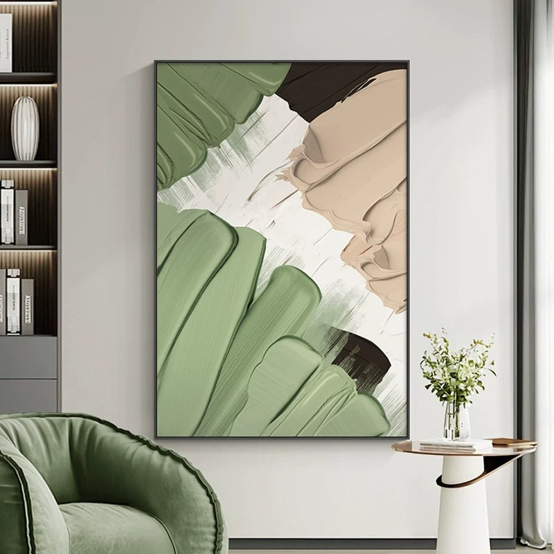 Arte da parete astratta e materica minimalista – Tela neutra con cornice in alluminio