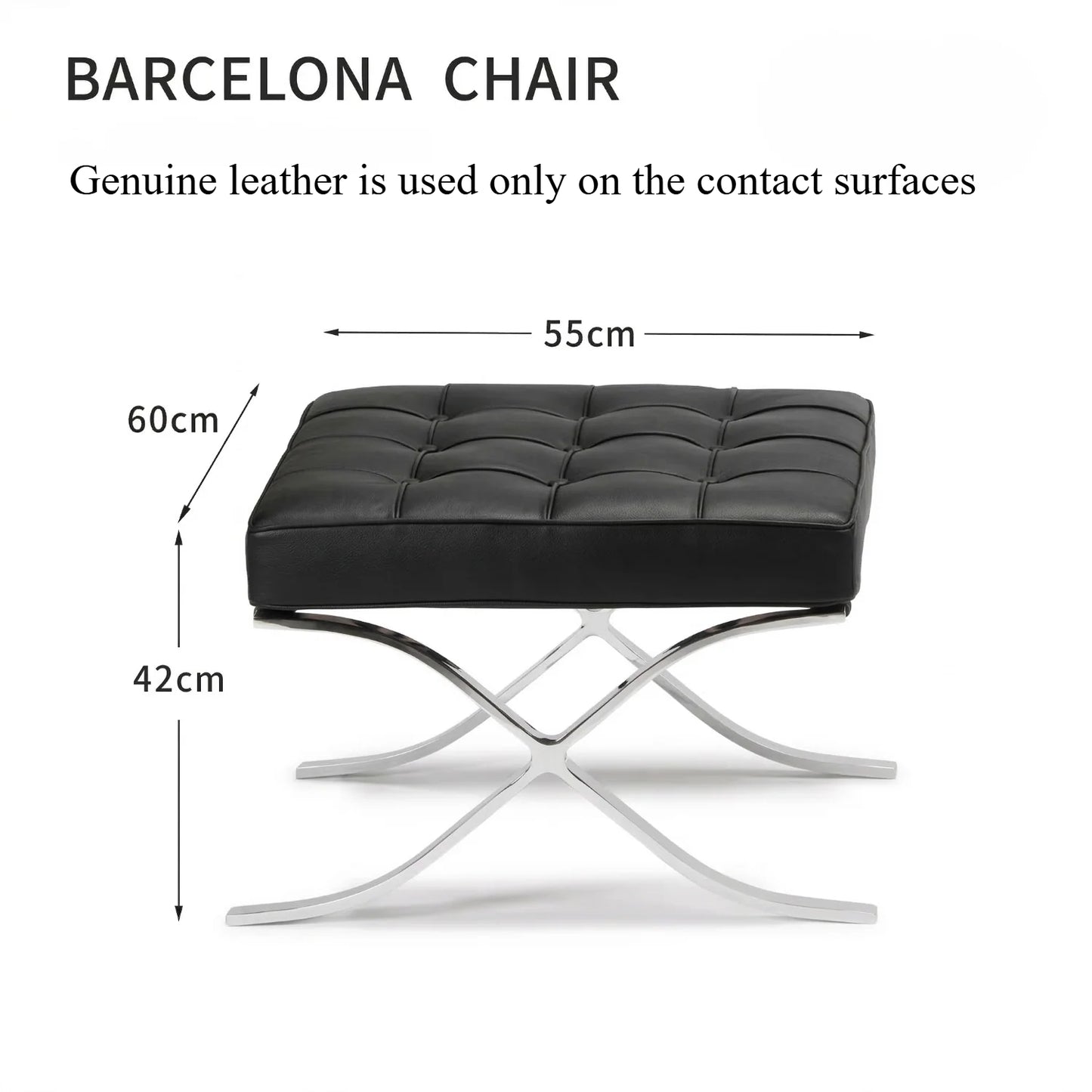 Silla Barcelona atemporal: diseño arquitectónico en cuero italiano y acero inoxidable 