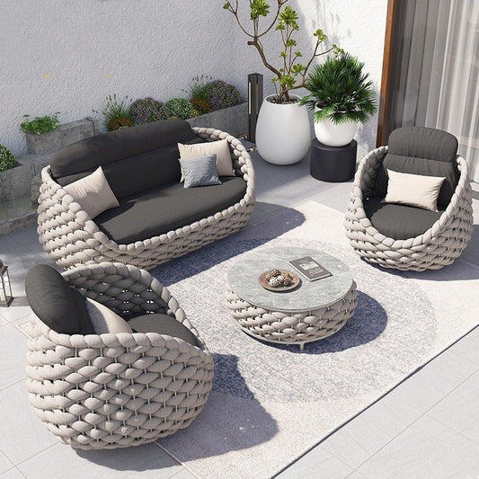Rattan Sofa-Outdoor Wicker Patio Garden Sectional Furniture Set Loveseat for Balcony Villa