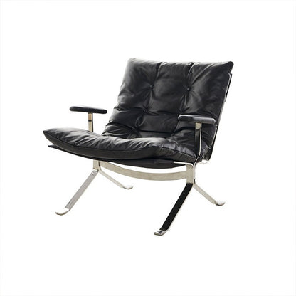 Sillón Omelette, réplica de sillón - Sillón Bauhaus de cuero italiano con respaldo ergonómico de 105° y patas de acero inoxidable