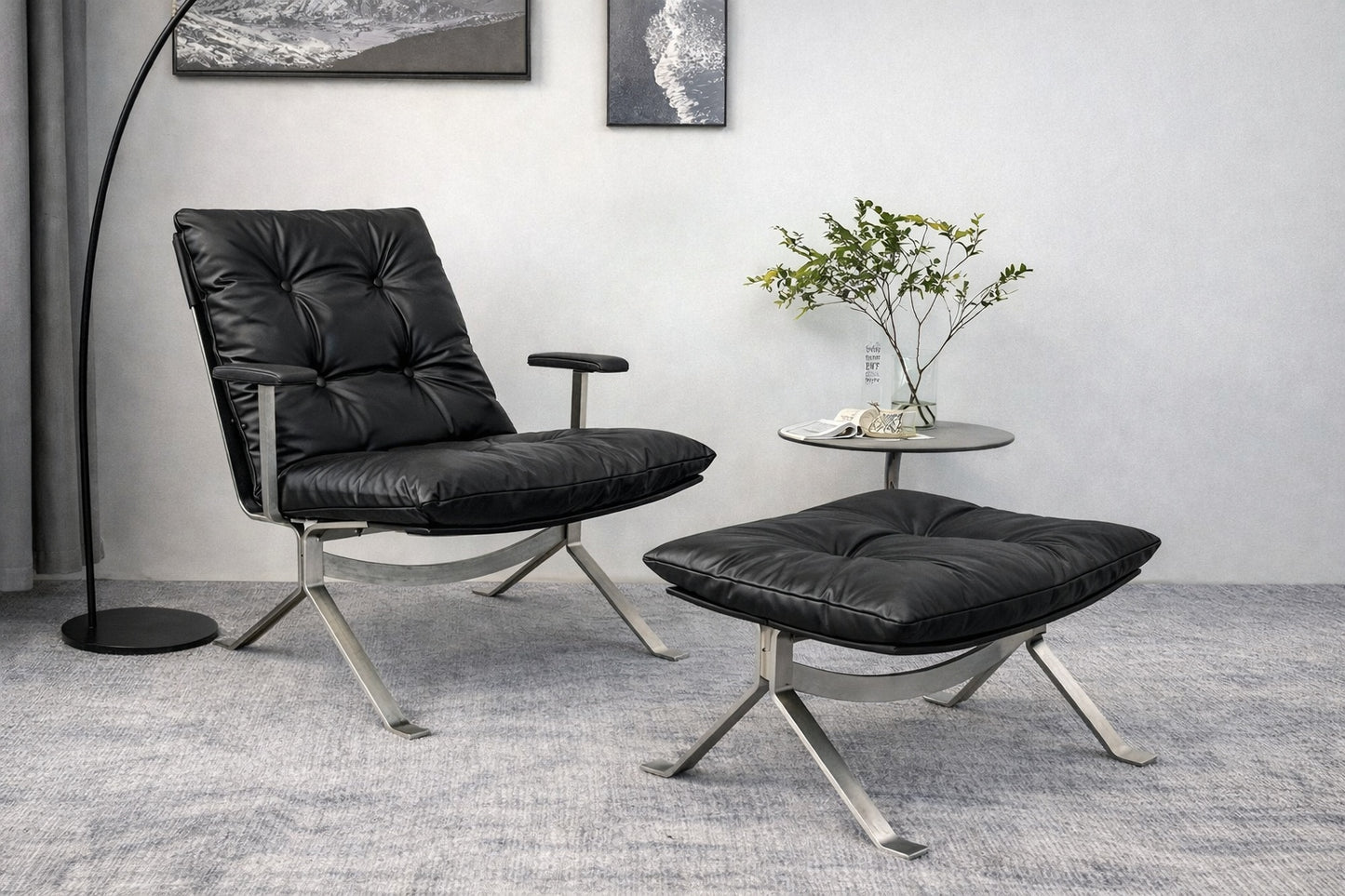 Sillón Omelette, réplica de sillón - Sillón Bauhaus de cuero italiano con respaldo ergonómico de 105° y patas de acero inoxidable