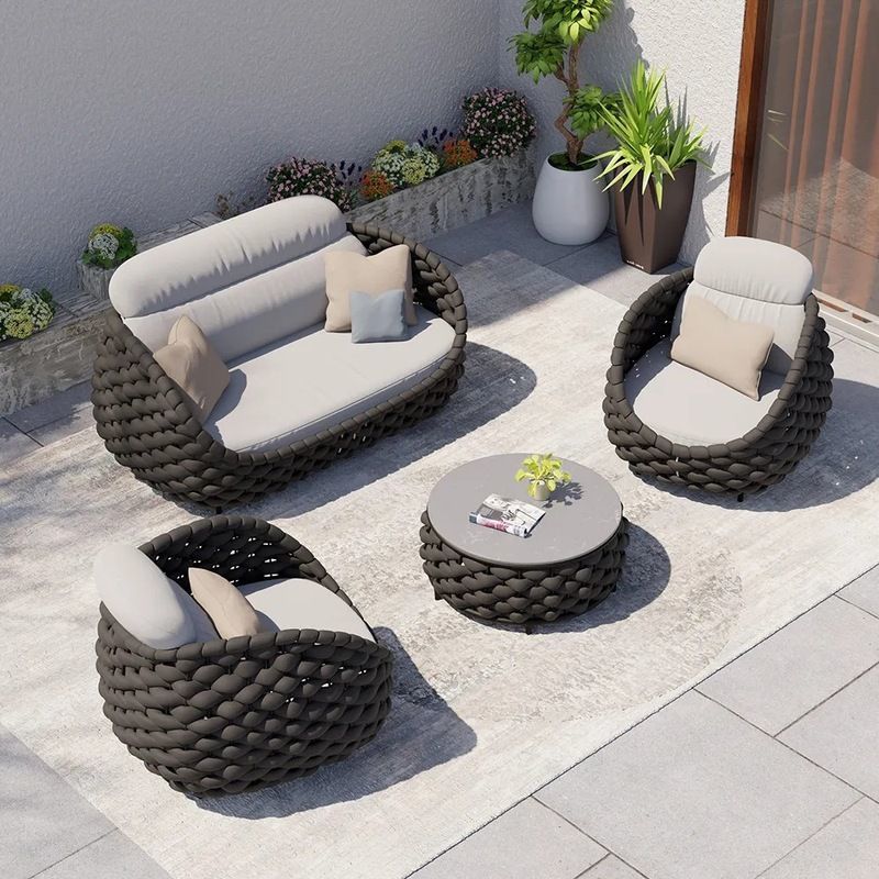 Rattan Sofa-Outdoor Wicker Patio Garden Sectional Furniture Set Loveseat for Balcony Villa