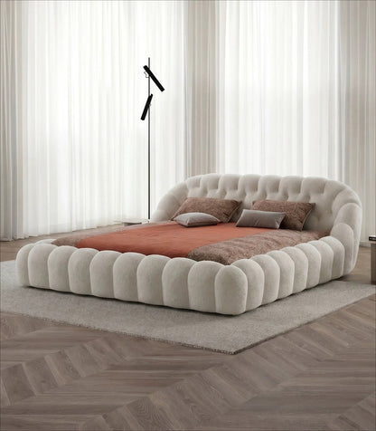 Roche Bobois-Style Football Bed — Premium Teddy Fabric for Wabi-Sabi Master Bedrooms