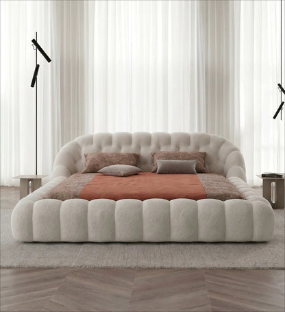 Roche Bobois-Style Football Bed — Premium Teddy Fabric for Wabi-Sabi Master Bedrooms