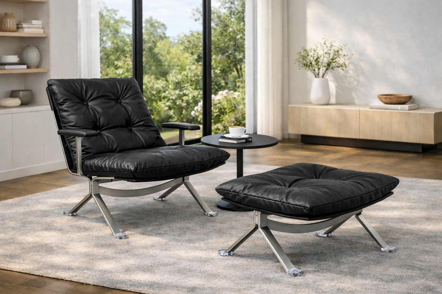 Sillón Omelette, réplica de sillón - Sillón Bauhaus de cuero italiano con respaldo ergonómico de 105° y patas de acero inoxidable