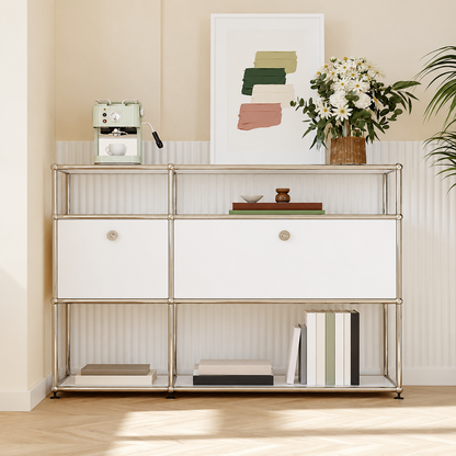 Sideboard im USM-Stil mit Colour-Blocking – Aufbewahrung im Bauhaus-Design